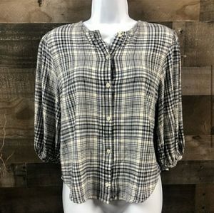 Nordstrom Treasure & Bond Blue White Button Down Semi Cropped 3/4 Puff Sleeve Sm